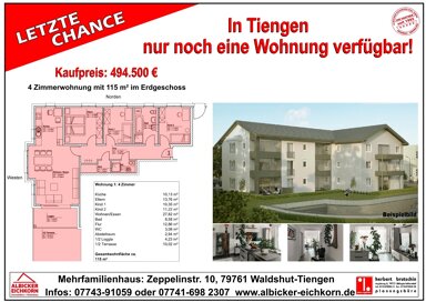 Wohnung zum Kauf provisionsfrei 494.500 € 4 Zimmer 115 m² 1. Geschoss Zeppelinstr. 10 Tiengen Waldshut-Tiengen 79761