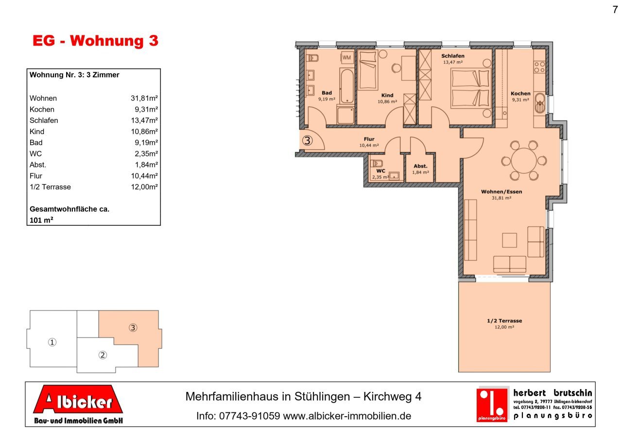 Wohnung zum Kauf Provisionsfrei 383.800 € 3 Zimmer 101 m²<br/>Wohnfläche Kirchweg 4 Stühlingen Stühlingen 79780