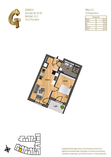 Wohnung zur Miete 970 € 2 Zimmer 54,6 m² 3. Geschoss Weststadt - Stadtviertel 031 Pforzheim 75172