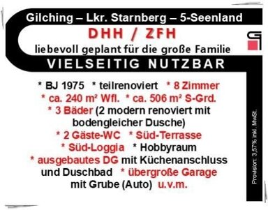 Doppelhaushälfte zum Kauf 990.000 € 8 Zimmer 240 m² 506 m² Grundstück Neugilching Gilching 82205