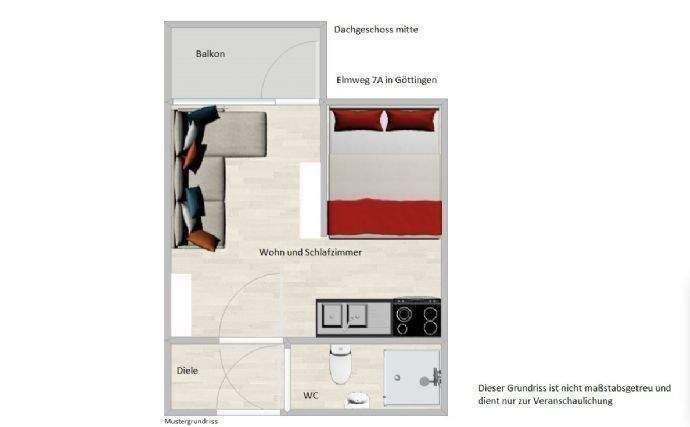 1 Zimmer Dachgeschosswohnung mit Balkon