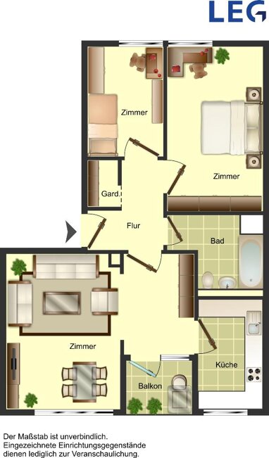 Wohnung zur Miete 708 € 2,5 Zimmer 68,1 m² 3. Geschoss Carl-von-Ossietzky-Straße 17 Garath Düsseldorf 40595