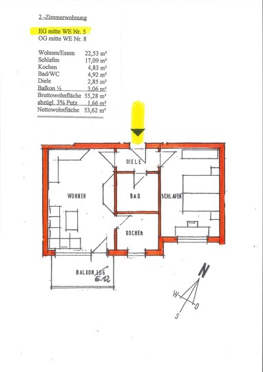 Wohnung zum Kauf 151.000 € 2 Zimmer 53 m² Erdgeschoss Hohentwiel - Gewerbeschule 22 Singen (Hohentwiel) 78224