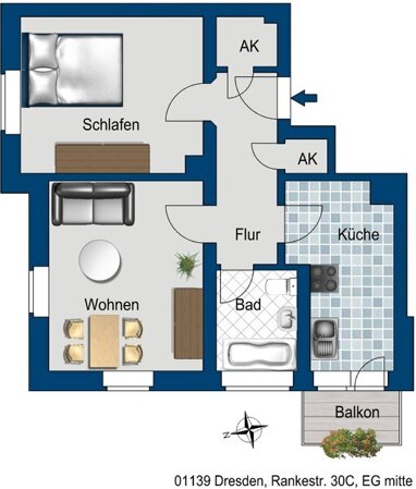 Wohnung zur Miete 564,91 € 3 Zimmer 66,5 m² Rankestr. 28A Kaditz (Peschelstr.) Dresden 01139