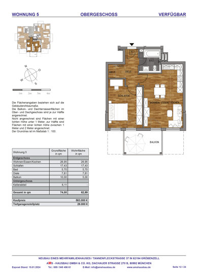 Wohnung zum Kauf provisionsfrei 583.000 € 2 Zimmer 62,9 m² 1. Geschoss Tannenfleckstraße 37 Gröbenzell 82194