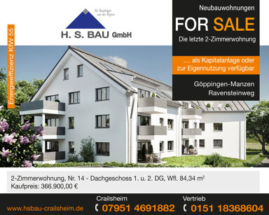 Maisonette zum Kauf provisionsfrei 366.900 € 2 Zimmer 84,3 m² 3. Geschoss Ravensteinweg Manzen - Ursenwang - St. Gotthart Göppingen 73037