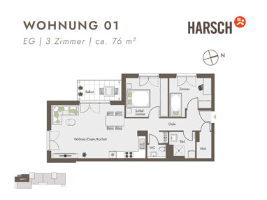 Wohnung zum Kauf Provisionsfrei 354.900 € 3 Zimmer 76 m² 1. Geschoss Heilbronner Straße 2 Sprantal Bretten 75015