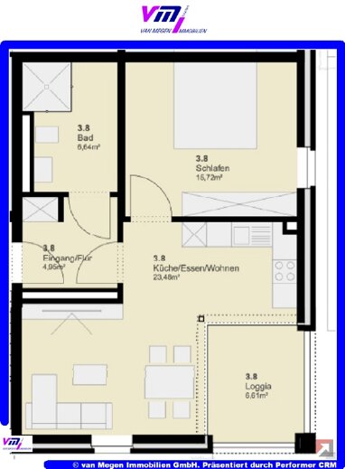 Wohnung zur Miete 650 € 2 Zimmer 54,1 m² 1. Geschoss Neukirchen Neukirchen-Vluyn 47506