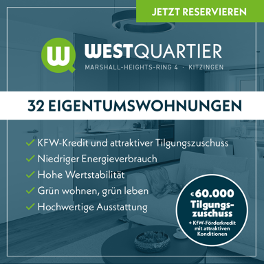 Wohnung zum Kauf provisionsfrei 277.000 € 2 Zimmer 61,3 m² 2. Geschoss Marshall-Heights-Ring 4 Kitzingen Kitzingen 97318