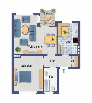 Wohnung zum Kauf provisionsfrei 206.700 € 2 Zimmer 53,6 m² EG Mintarder Weg 8 Unterrath Düsseldorf 40472