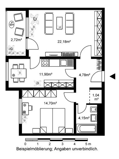 Wohnung zur Miete 726 € 2 Zimmer 62,7 m² 2. Geschoss Am Niddatal 23 Hausen Frankfurt am Main 60488