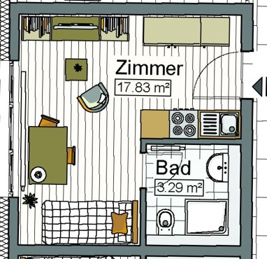 Apartment zur Miete 540 € 1 Zimmer 21,1 m² Erdgeschoss Stadtmitte Neu-Ulm 89231