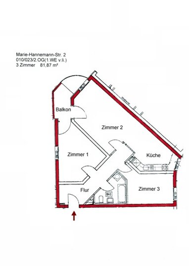 Wohnung zur Miete 1.063,99 € 4 Zimmer 103,5 m² 2. Geschoss Marie-Hannemann-Straße 2 Kirchsteigfeld Potsdam 14480
