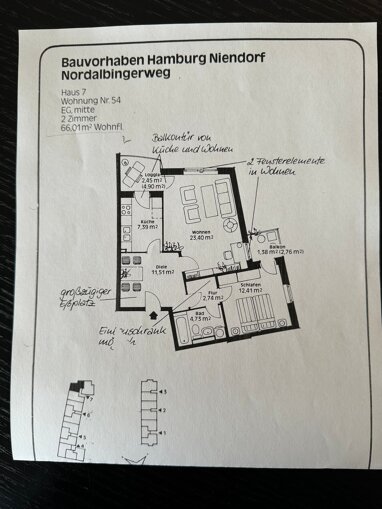 Wohnung zur Miete 1.150 € 2 Zimmer 63 m² Erdgeschoss frei ab sofort Nordalbingerweg Niendorf Hamburg 22455