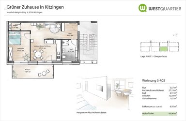 Wohnung zur Miete 783 € 2 Zimmer 61 m² 1. Geschoss frei ab sofort Marshall Heights Ring 3 Kitzingen Kitzingen 97318