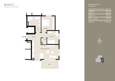 Wohnung zur Miete 1.395 € 3 Zimmer 74,6 m² frei ab sofort Plieningen Stuttgart 70599