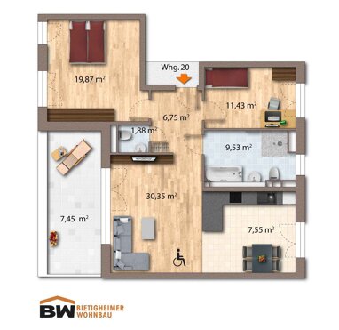 Wohnung zur Miete 1.450 € 3 Zimmer 94,8 m² 2. Geschoss Luise-Kämpf-Straße 10 Buch Bietigheim-Bissingen 74321