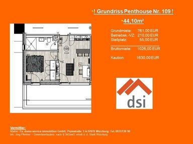 Penthouse zur Miete 761 € 2 Zimmer 44,1 m² 2. Geschoss frei ab sofort Am Schwarzenberg 13 Lindleinsmühle Würzburg 97078