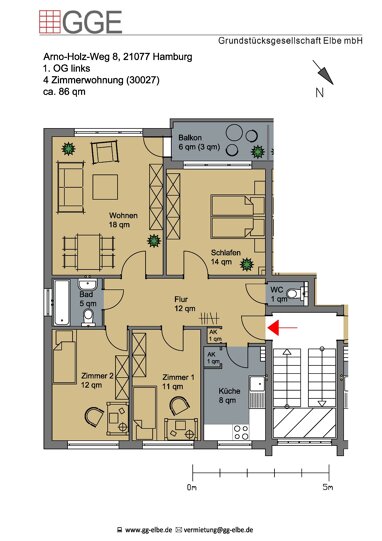Wohnung zur Miete 1.135 € 4 Zimmer 86 m² 1. Geschoss Arno-Holz-Weg 8 Wilstorf Hamburg 21077