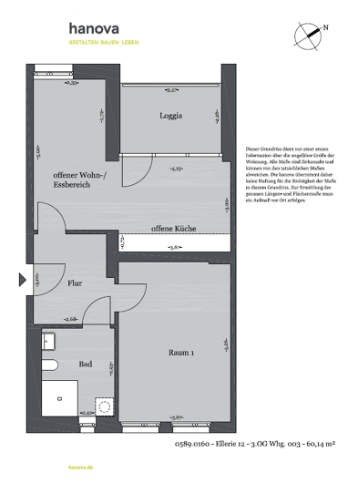 Wohnung zur Miete 785,43 € 2 Zimmer 60,1 m² 3. Geschoss Ellerie 10 Bemerode Hannover 30539