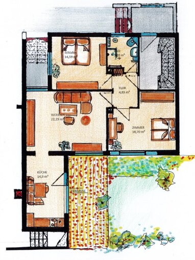 Terrassenwohnung zum Kauf 218.500 € 3 Zimmer 86 m² Erdgeschoss Bischberg Bischberg 96120