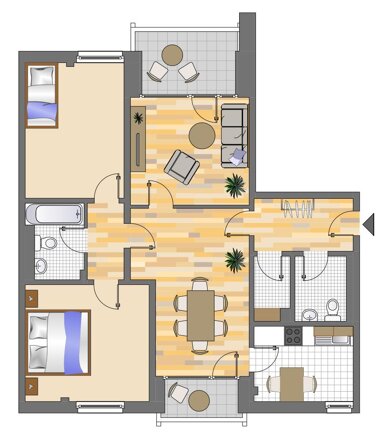 Wohnung zur Miete 839 € 3 Zimmer 77,6 m² 3. Geschoss Potsdamer Straße 19 Hassels Düsseldorf 40599