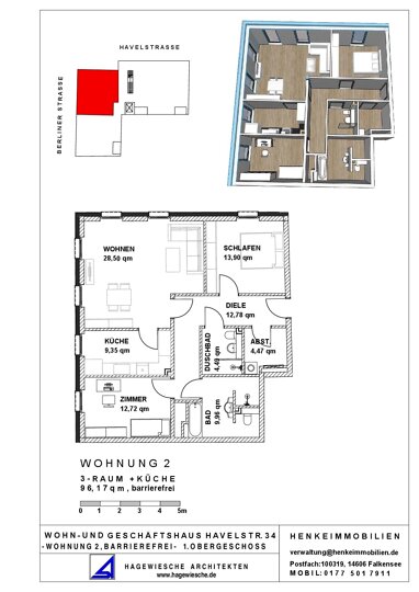 Wohnung zur Miete 1.443 € 3 Zimmer 96 m² 2. Geschoss Havelstraße 34 Oranienburg Oranienburg 16515