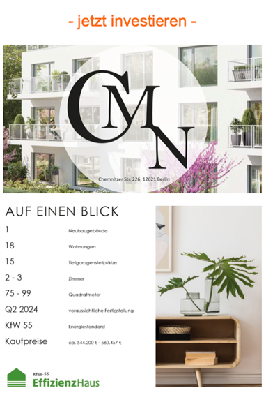Wohnung zum Kauf Provisionsfrei 537.548 € 2 Zimmer 72,7 m² 3. Geschoss Kaulsdorf Berlin 12621