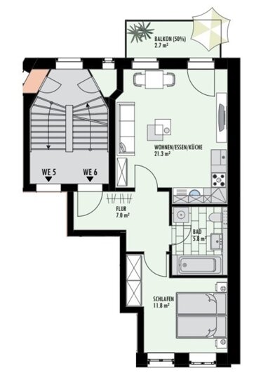 Wohnung zur Miete 423 € 2 Zimmer 49,5 m² 2. Geschoss Schönefeld-Abtnaundorf Leipzig 04347