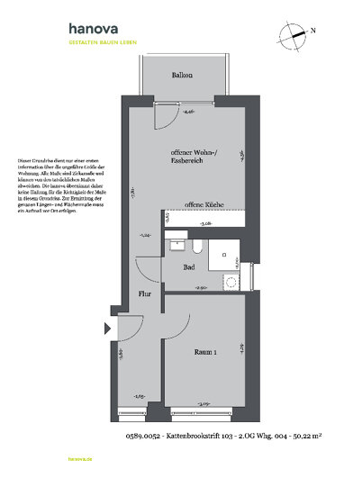 Wohnung zur Miete 613,37 € 2 Zimmer 50,9 m² 2. Geschoss Kattenbrookstrift 103 Bemerode Hannover 30539