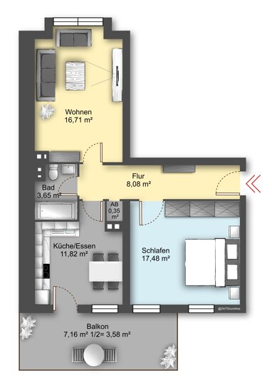 Wohnung zum Kauf Provisionsfrei 289.000 € 2 Zimmer 61,7 m² 1. Geschoss Dachau Dachau 85221
