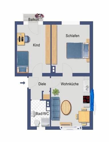 Wohnung zum Kauf Provisionsfrei 155.000 € 2 Zimmer 49 m² Erdgeschoss Manteuffelstraße 14 Kalk Köln 51103