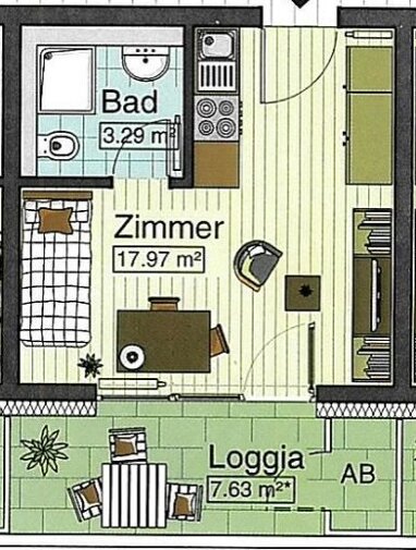Apartment zur Miete 580 € 1 Zimmer 25,1 m² 2. Geschoss Stadtmitte Neu-Ulm 89231