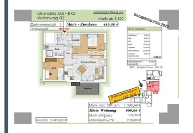 Wohnung zur Miete 801 € 3 Zimmer 77,6 m² EG Zeininger Weg 6a Wörth Wörth an der Donau 93086