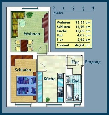 Wohnung zur Miete 337,62 € 2 Zimmer 46,4 m² 2. Geschoss Overbeckstr. 25c Mickten (Altmickten) Dresden 01139