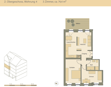 Wohnung zur Miete 632 € 3 Zimmer 74,4 m² 2. Geschoss Jahnstraße 55 Lutherviertel 221 Chemnitz 09126