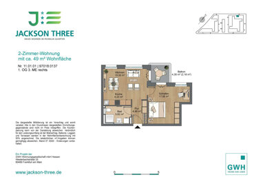 Wohnung zur Miete 700 € 2 Zimmer 48,6 m² 1. Geschoss Franklin-D.-Roosevelt-Straße 27 Kaefertal - Nordost Mannheim 68309