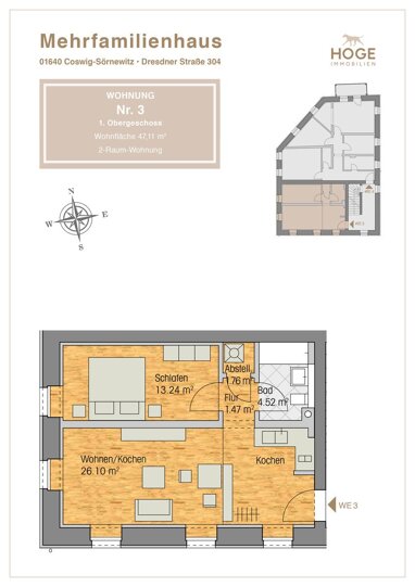 Wohnung zur Miete 554,66 € 2 Zimmer 47,1 m² Coswig