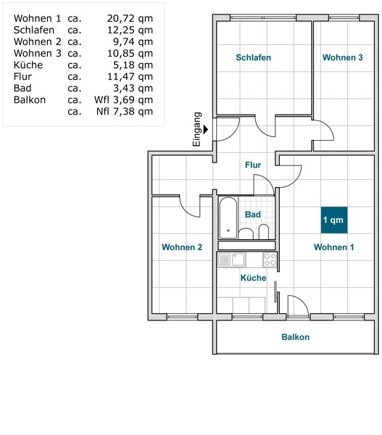Wohnung zur Miete 581,72 € 4 Zimmer 77,5 m² 4. Geschoss Wölfnitzer Ring 64 Gorbitz-Süd (Wölfnitzer Ring-West) Dresden 01169