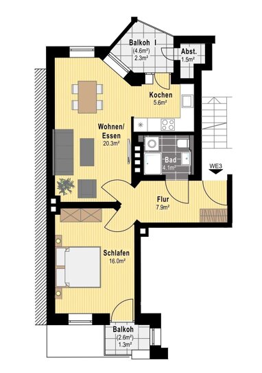 Wohnung zum Kauf 279.600 € 2 Zimmer 59 m² 1. Geschoss Hasseldieksdammer Weg 31 Südfriedhof Bezirk 6 Kiel 24114