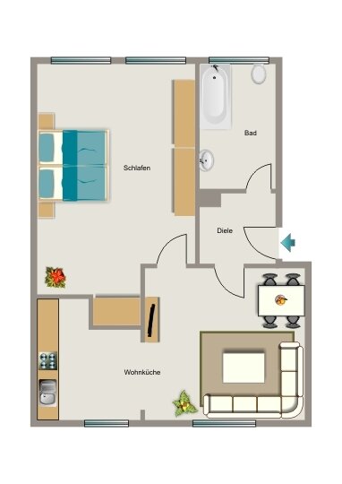 Wohnung zur Miete 398 € 2,5 Zimmer 45,3 m²<br/>Wohnfläche 1. Stock<br/>Geschoss Wiesenstraße 16 Baukau - West Herne 44653
