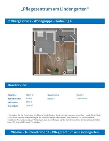 WG-Zimmer zur Miete 422 € 22 m² 2. Geschoss frei ab sofort Mühlenstraße 32 Altstadt Wismar 23966