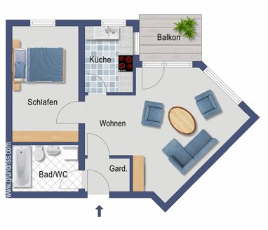 Wohnung zum Kauf Provisionsfrei 149.000 € 2 Zimmer 49 m² Erdgeschoss Schießrainweg 12 Weil der Stadt Weil der Stadt 71263