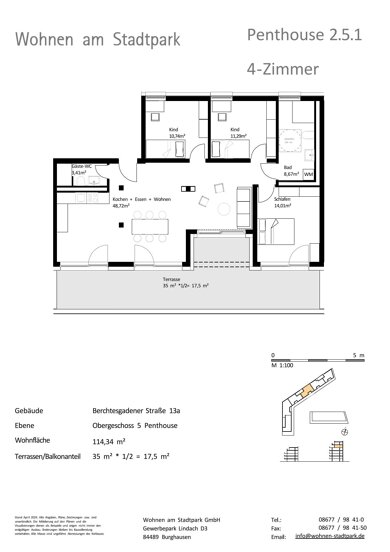 Penthouse zum Kauf provisionsfrei als Kapitalanlage geeignet 761.000 € 4 Zimmer 114,3 m² Berchtesgadener Straße 13a Burghausen Burghausen 84489