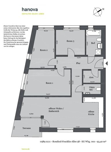 Wohnung zur Miete 1.033 € 4 Zimmer 93,4 m² EG Rosalind-Franklin-Allee 58 Bemerode Hannover 30539