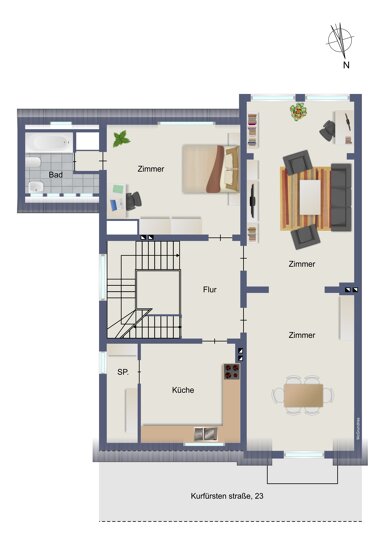 Wohnung zur Miete 643 € 3 Zimmer 98,9 m² 2. Geschoss Kurfürstenstr. 23 Broich - Ost Mülheim an der Ruhr 45479