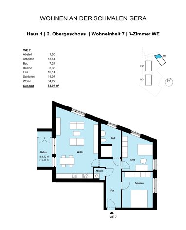 Wohnung zum Kauf Provisionsfrei 419.900 € 3 Zimmer 84 m² 2. Geschoss Bogenstraße 3 Ilversgehofen Erfurt 99089