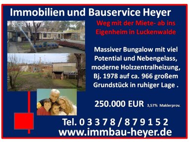 Bungalow zum Kauf 250.000 € 4 Zimmer 85 m² 921 m² Grundstück Straße des Friedens 41i Luckenwalde Luckenwalde 14943