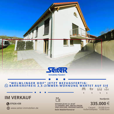 Wohnung zum Kauf - Neubau provisionsfrei 335.000 € 2,5 Zimmer 69 m² EG frei ab sofort Haselstraße 12 Welmlingen Efringen-Kirchen 79588