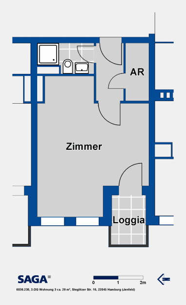 Wohnung zur Miete 243,01 € 1 Zimmer 29,4 m² 3. Geschoss Steglitzer Str. 16 Jenfeld Hamburg 22045